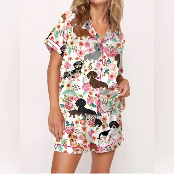 Floral Dachshund women’s size small Pajama Set NWT - Picture 3 of 4